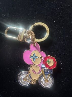 Bag charms  Gold-Tone Enamel Flower Bicycle Charm in Pink and Red